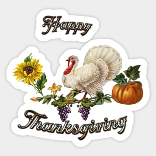 Happy Thanksgiving, with cute turkey, flowers and fruit Sticker